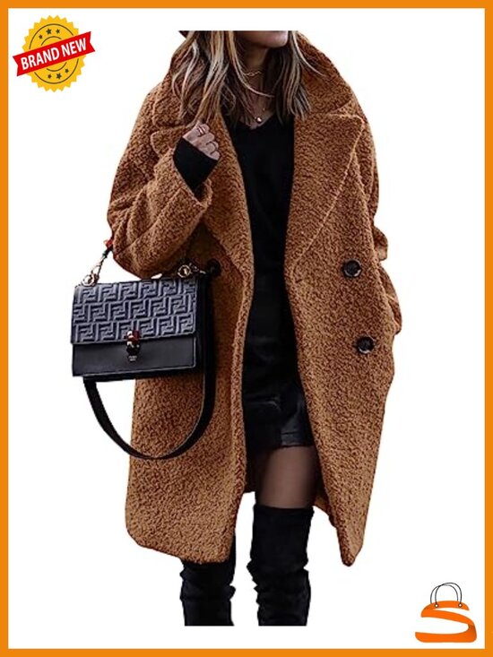 Jackets & Blazers - Women Faux Fur Sherpa Coat Notched Lapel Double Breasted Winter Jacket